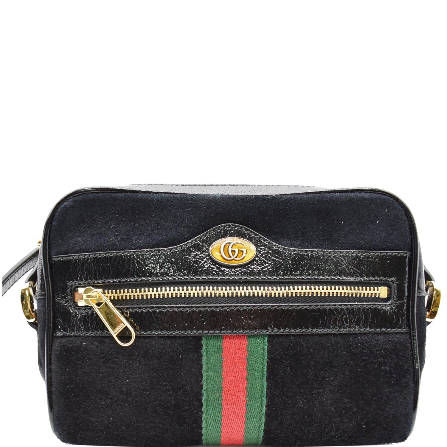 Gucci Ophidia Small Brown Suede Black Patent Leather Web Stripe GG