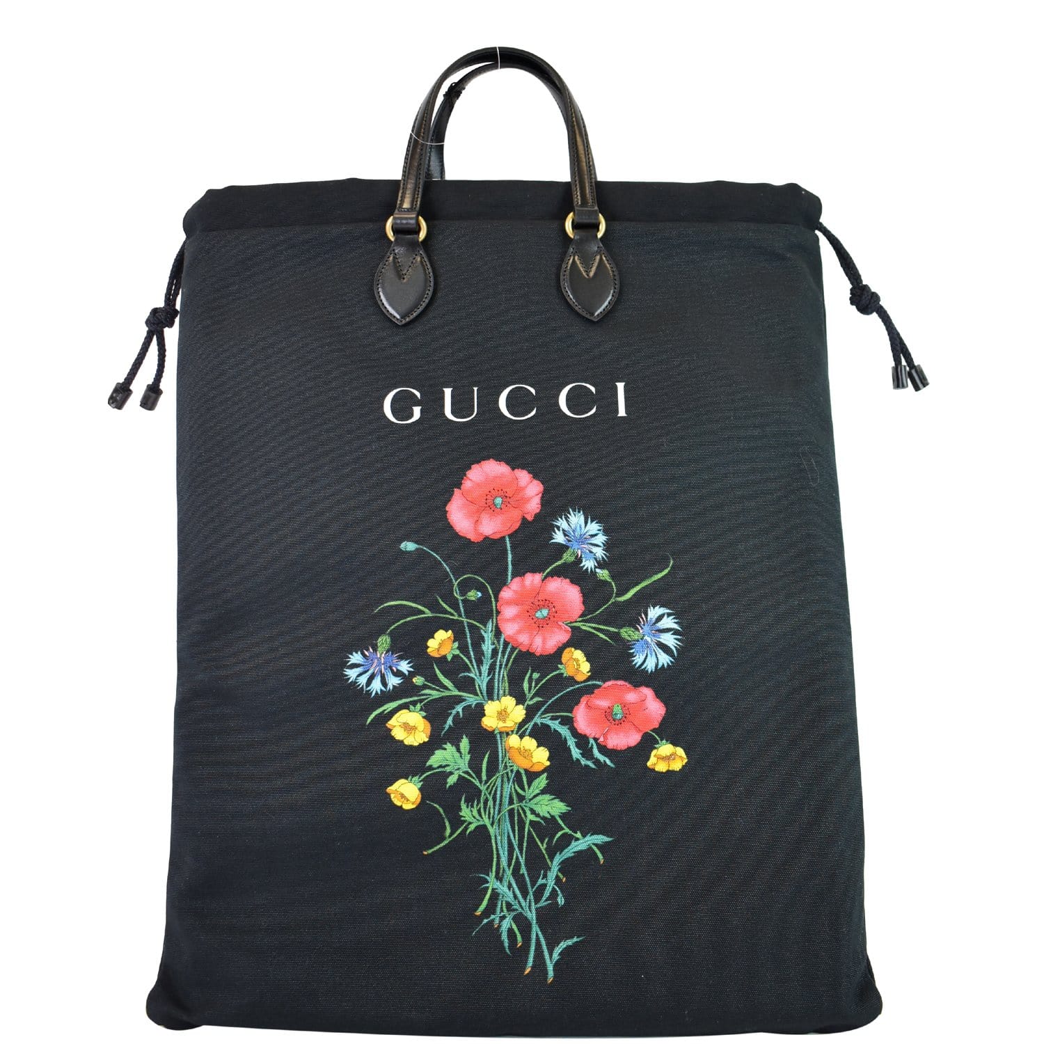 Gucci Marmont Chateau Canvas Drawstring Tote Bag Black