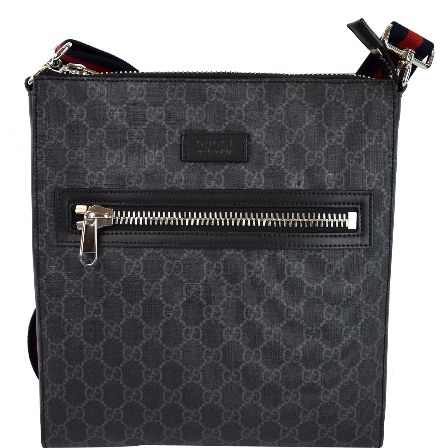 Gucci GG Supreme Monogram Web Messenger Bag in Black –