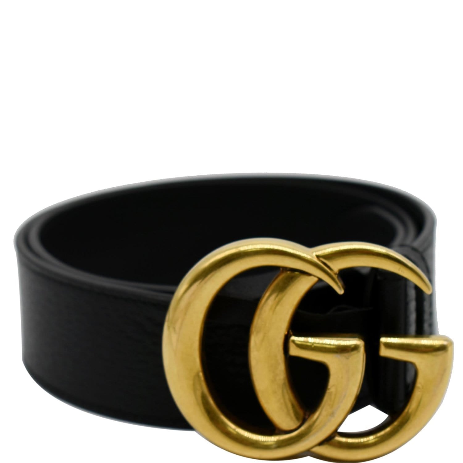 Gucci Leather Belt with Double G Buckle - Black - Belts