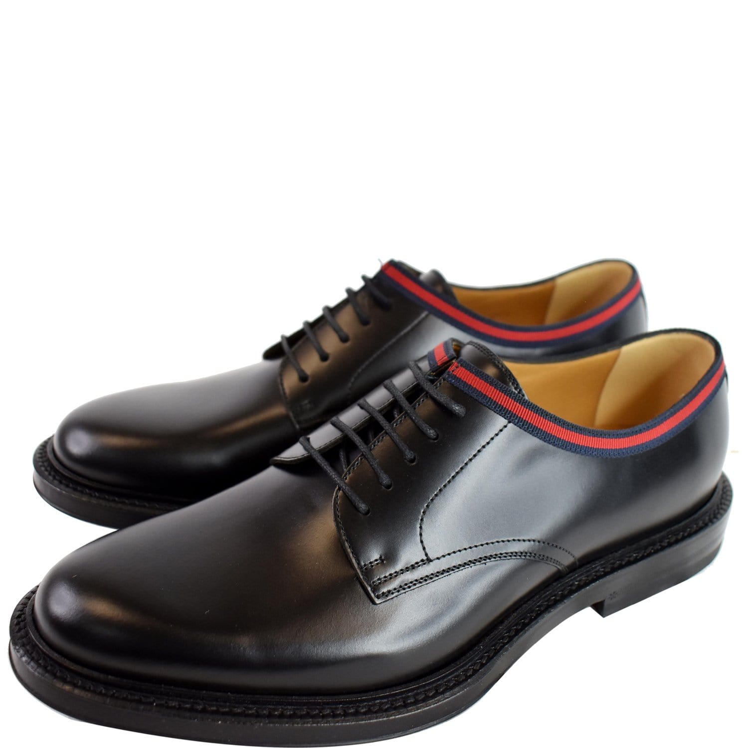 Gucci Classic Web Lace Up Shiny Leather Shoes Black US7