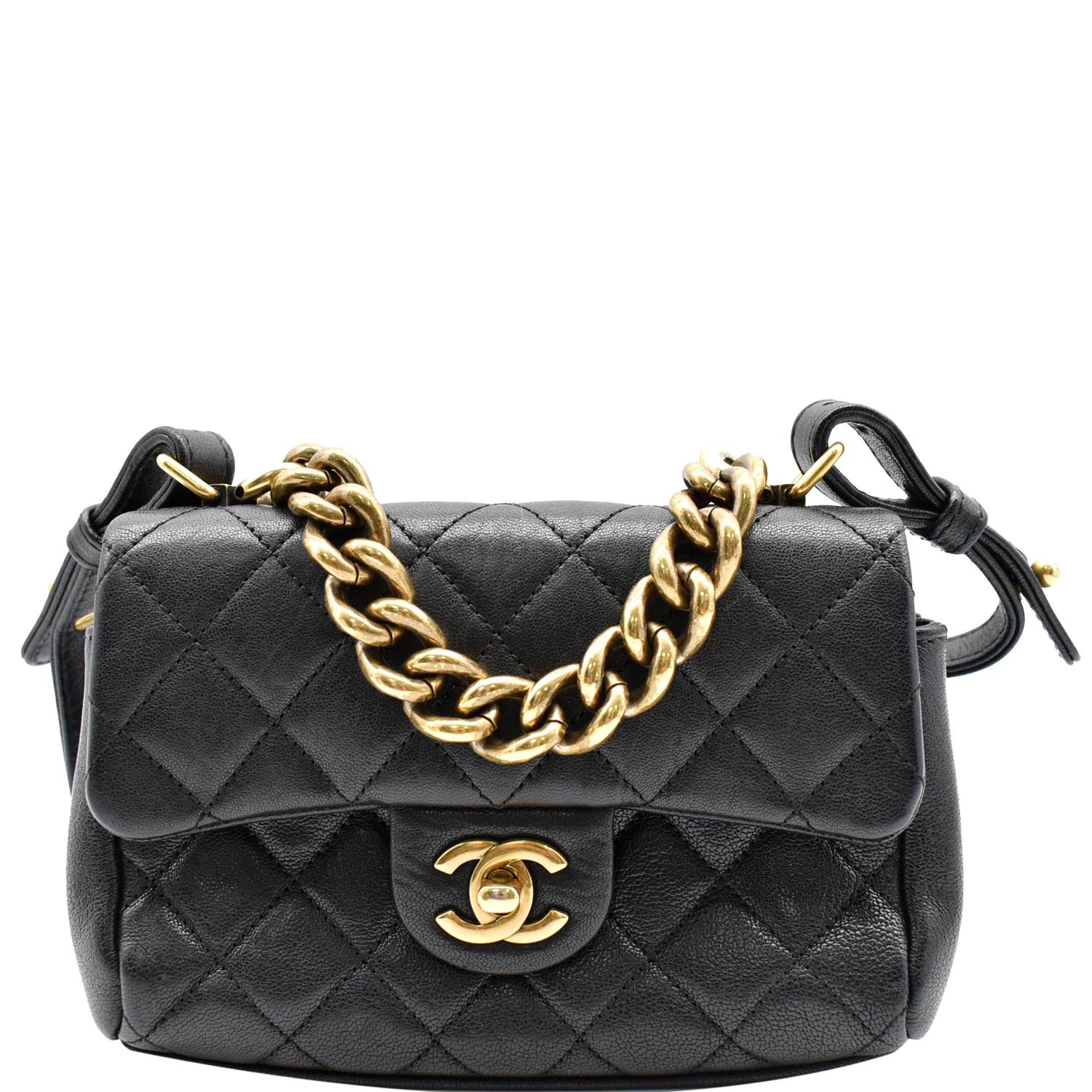 Chanel Vintage Chanel 7 Flap Black Quilted Leather Mini Handbag