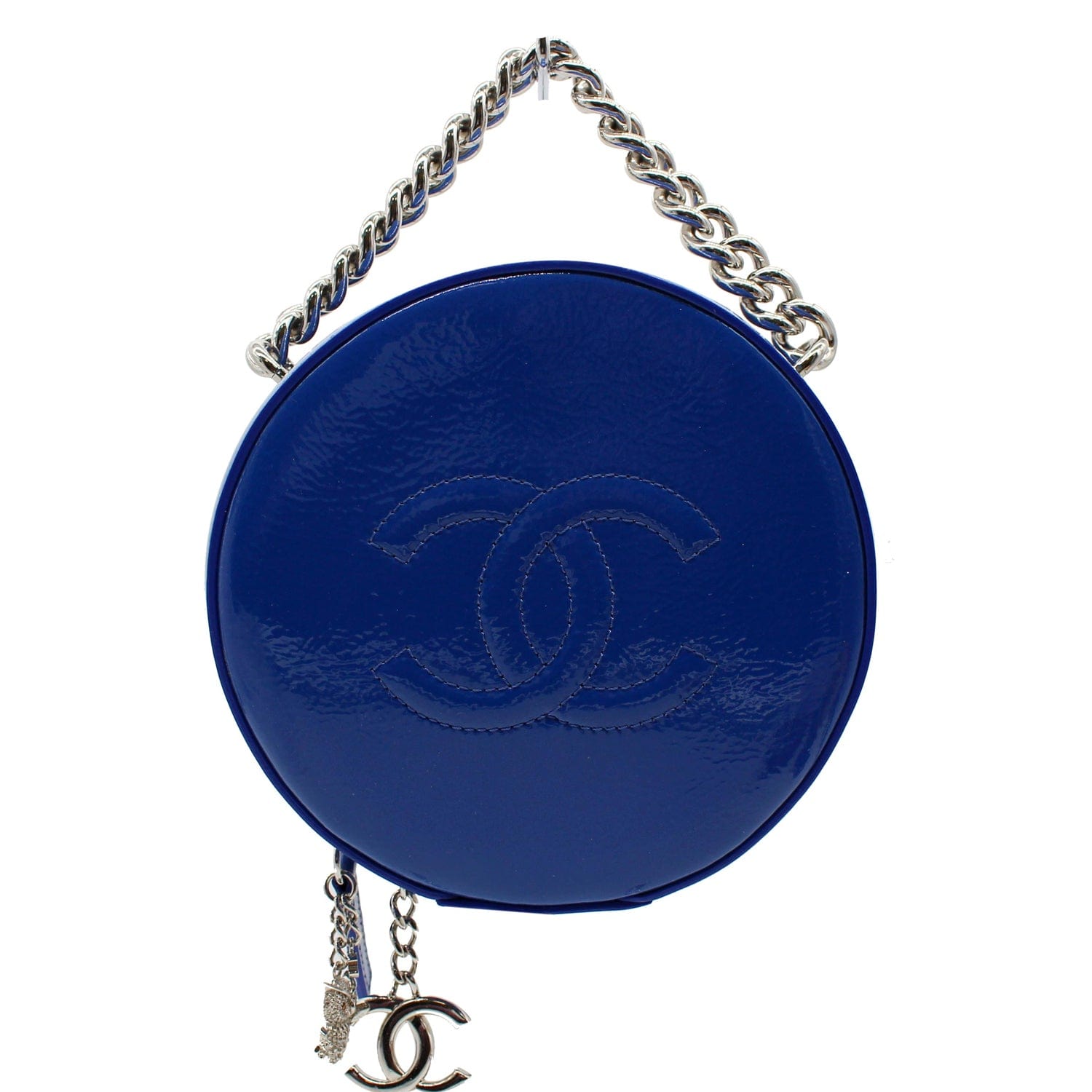 CHANEL Round as Earth Patent Leather Crossbody Bag Blue