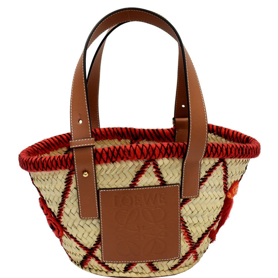 LOEWE Animals Basket Small Straw Tote Bag Red