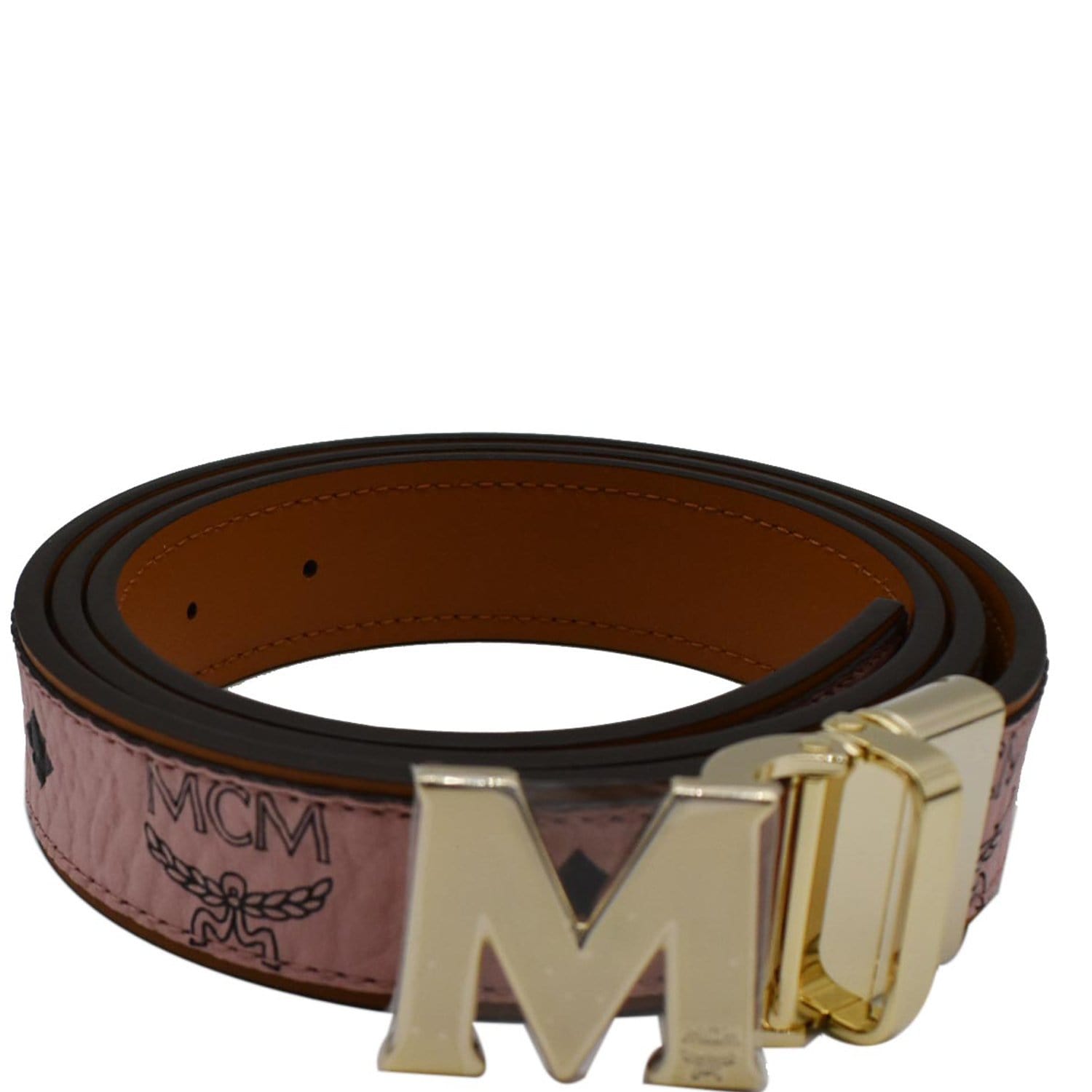 Mcm monogram-print Reversible Leather Belt - Pink