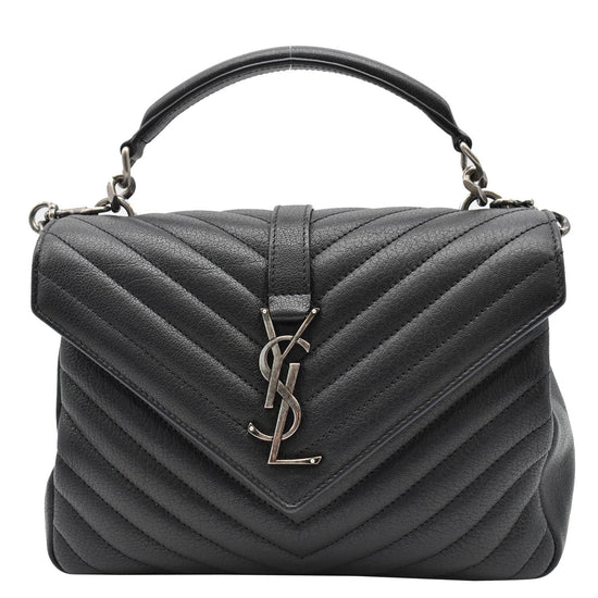 Yves Saint Laurent Grey Chevron Quilted Leather Monogram Medium College Bag