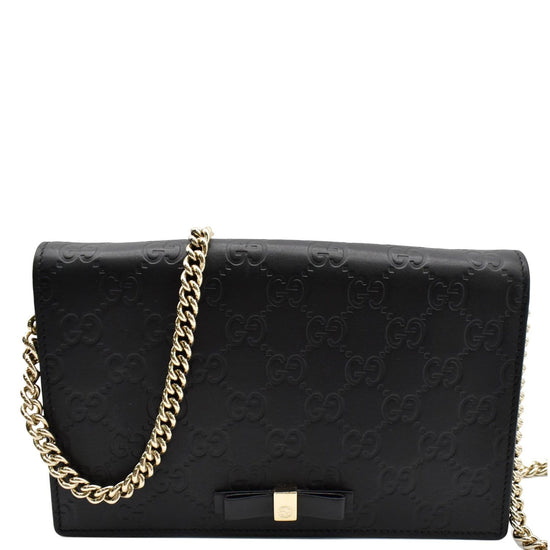 Shop GUCCI Chain Plain Leather Chain Wallet Outlet by Annalisaluxury