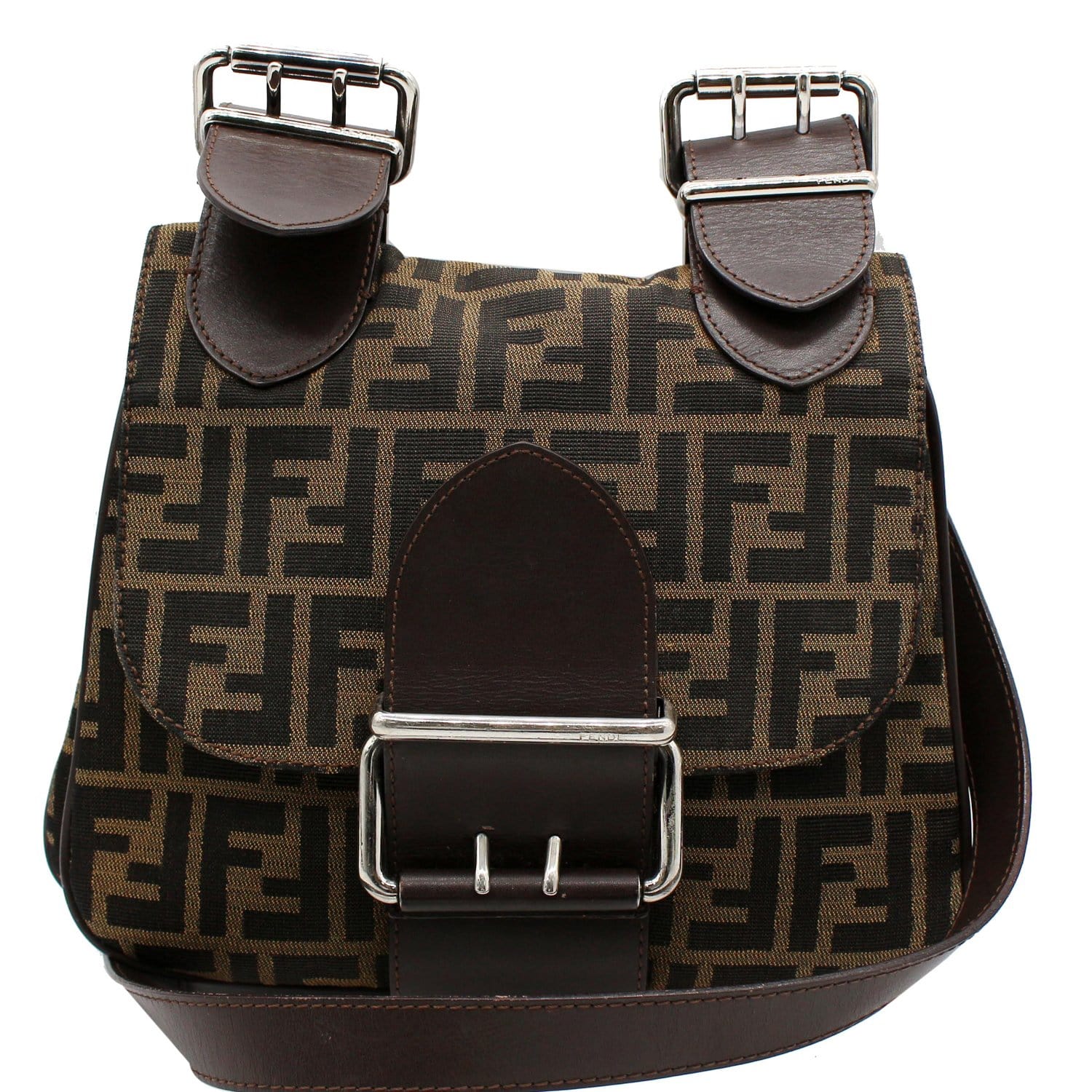 FENDI VINTAGE FF MONOGRAM ZUCCA TOP HANDLE BAG TOBACCO