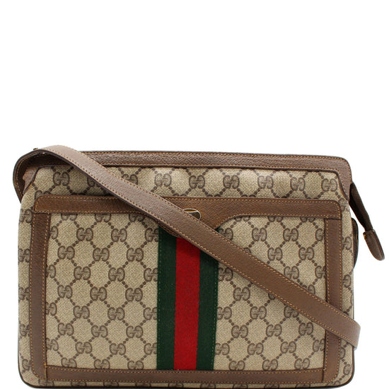 Gucci Vintage Gucci GG Beige Canvas & Brown Leather 2 Way Flap