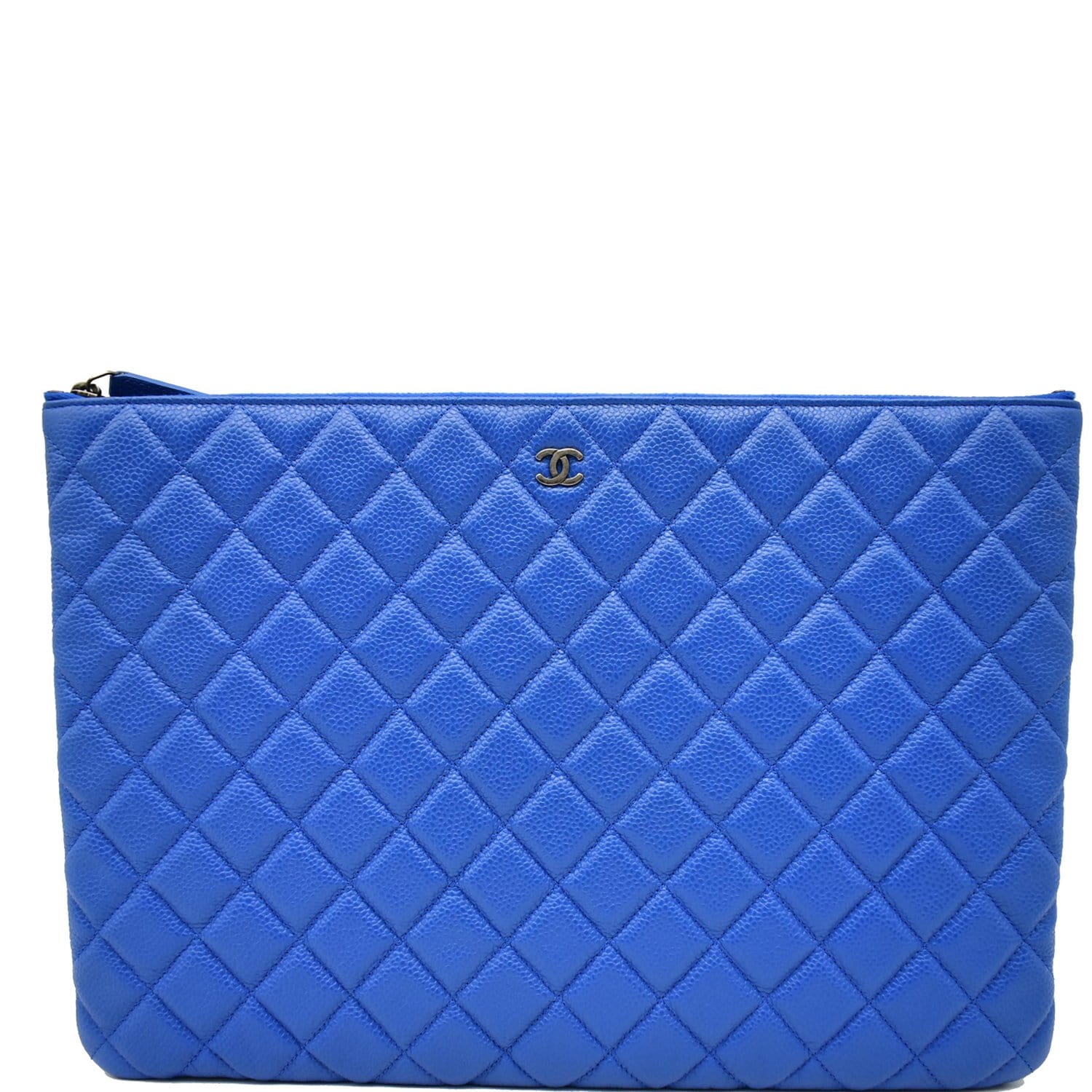 Chanel Blue Quilted Caviar Leather CC Zip Compact Wallet - Yoogi's Closet