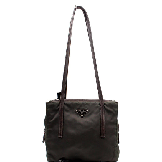 Prada Dark Green Tessuto Nylon Logo Zip Tote Prada