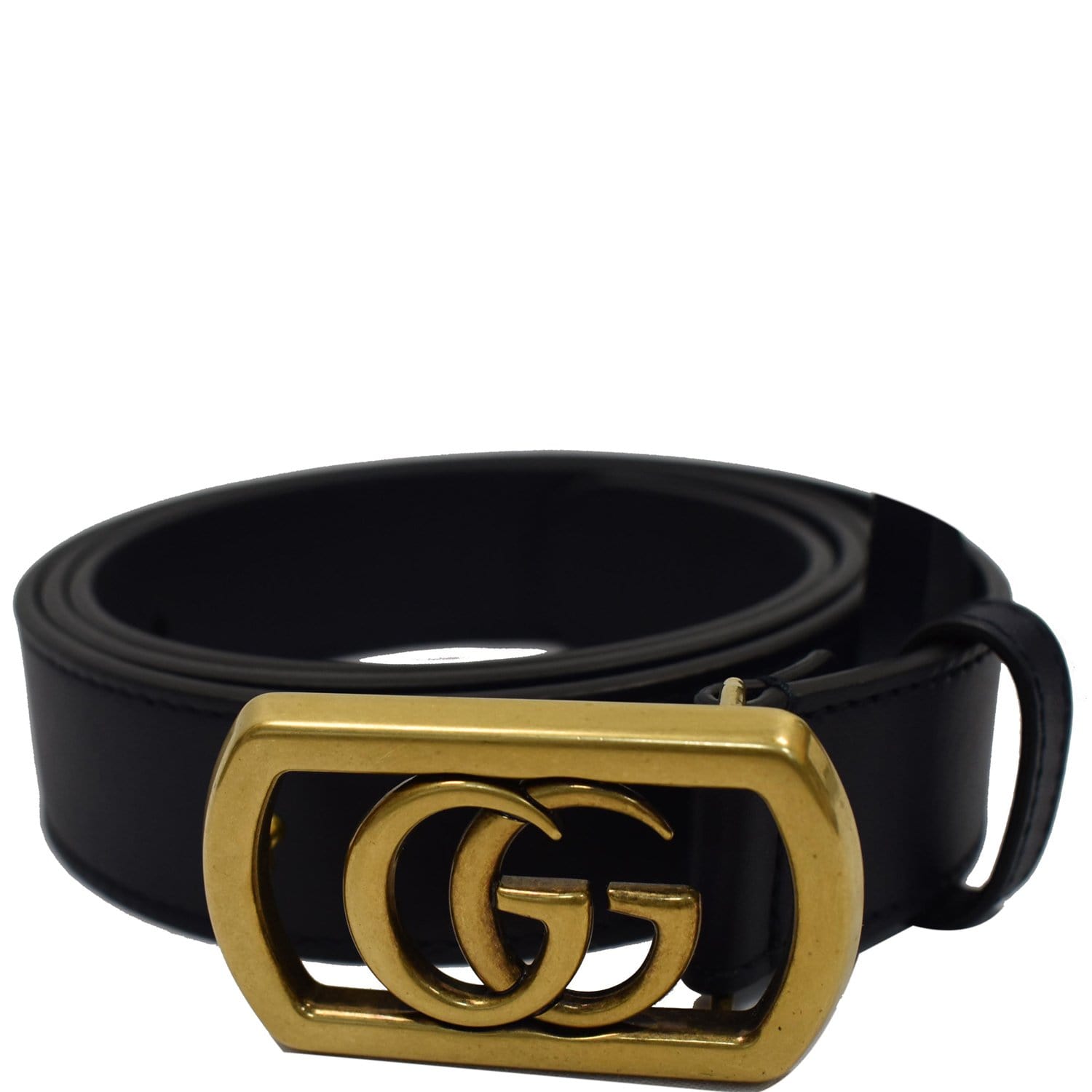 Sekretær Allerede antik GUCCI Framed Double G Buckle Leather Belt Navy Blue 575587