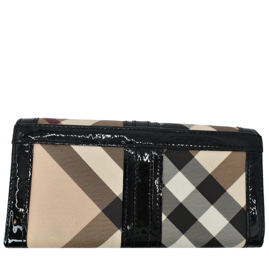 Burberry Metallic/Beige Housecheck PVC and Patent Leather French Wallet  Burberry