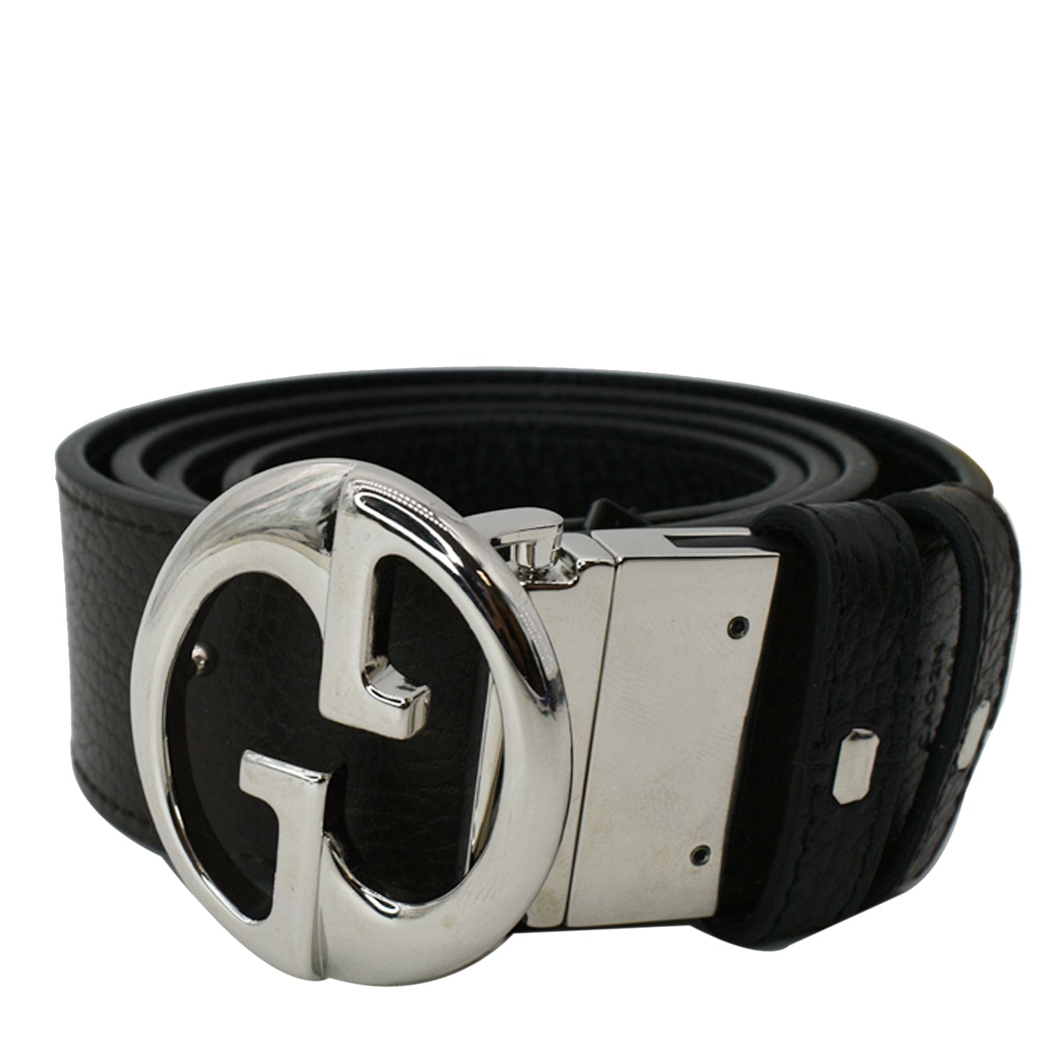 GUCCI Black leather and GG fabric reversible belt