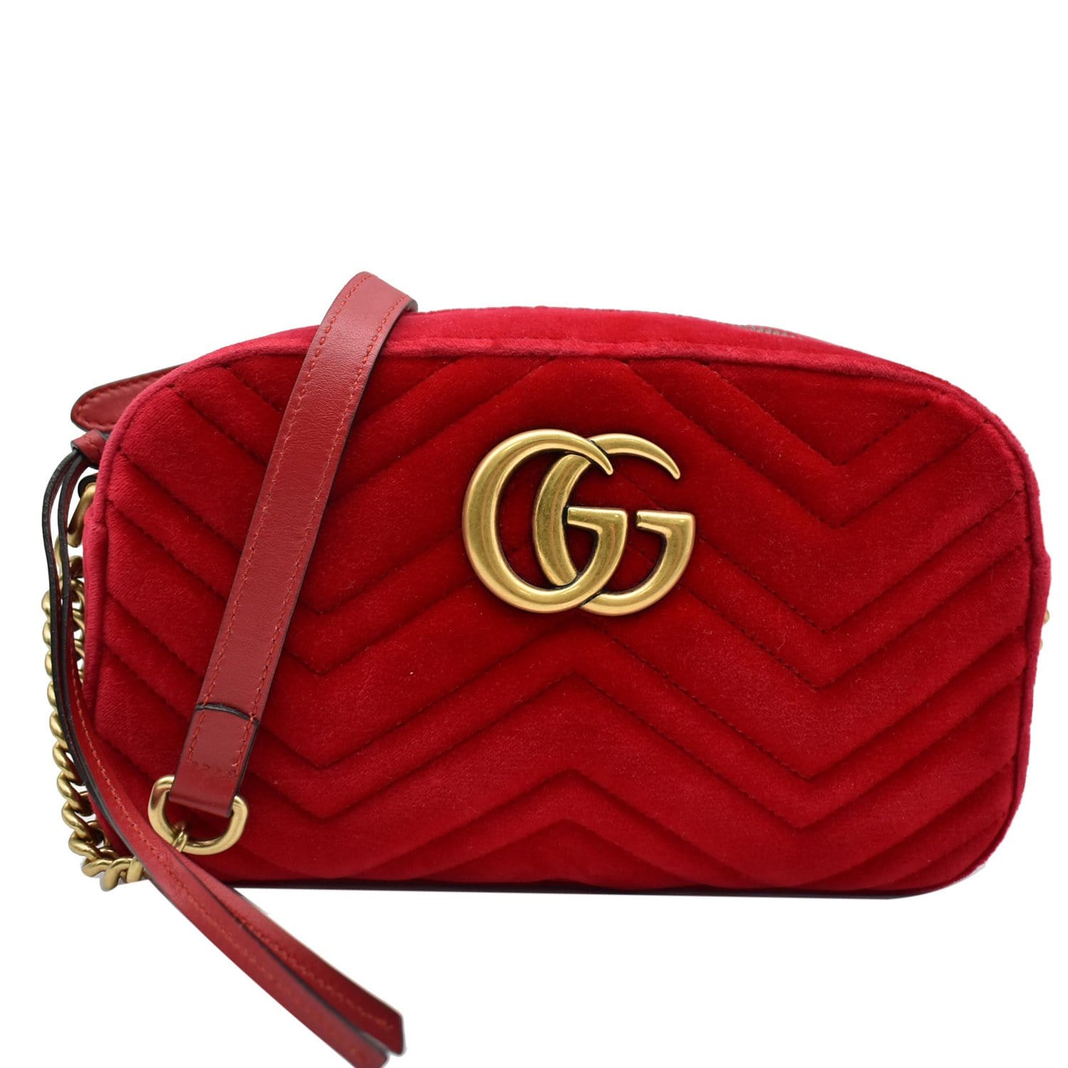 Gucci Red Velvet GG Marmont Small Shoulder Bag