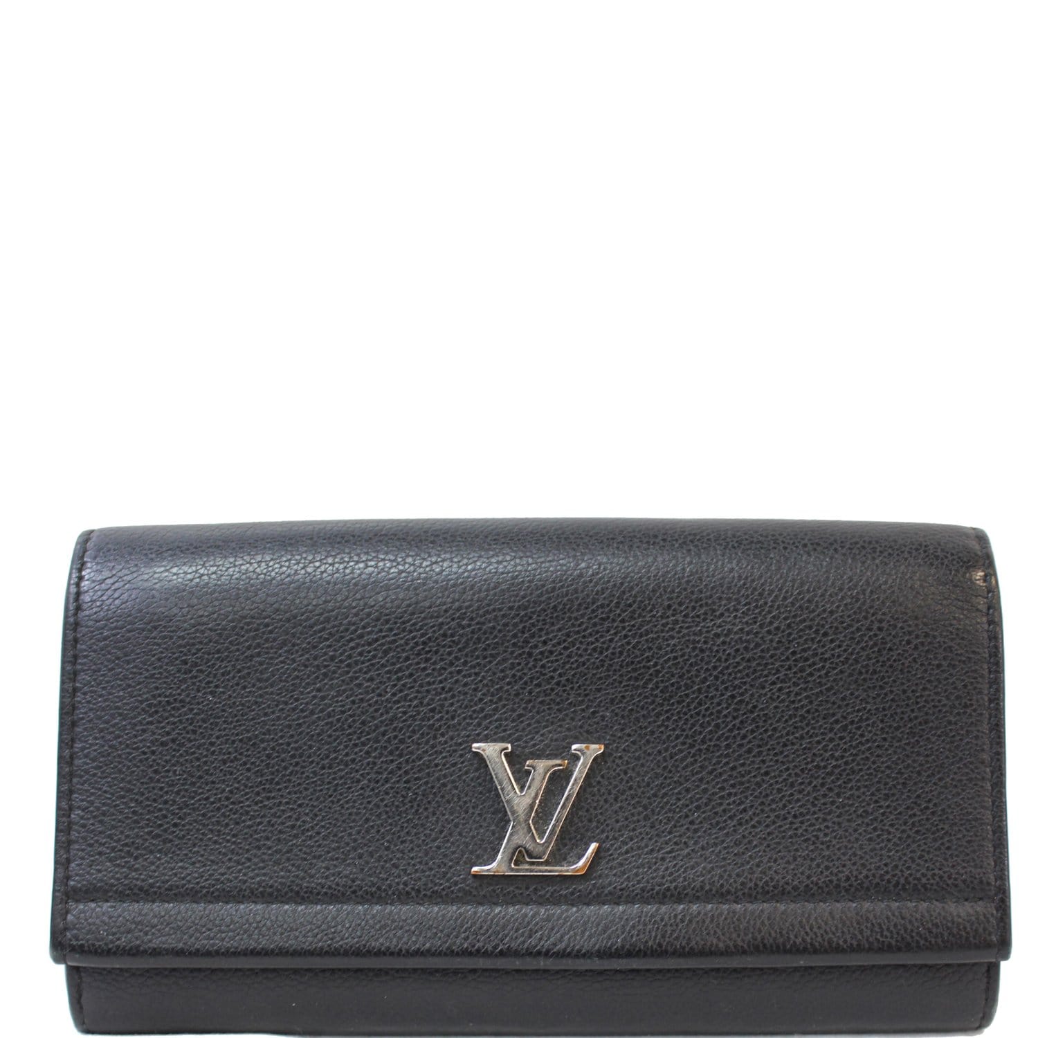 LOUIS VUITTON Lockme II Calfskin Leather Wallet Black