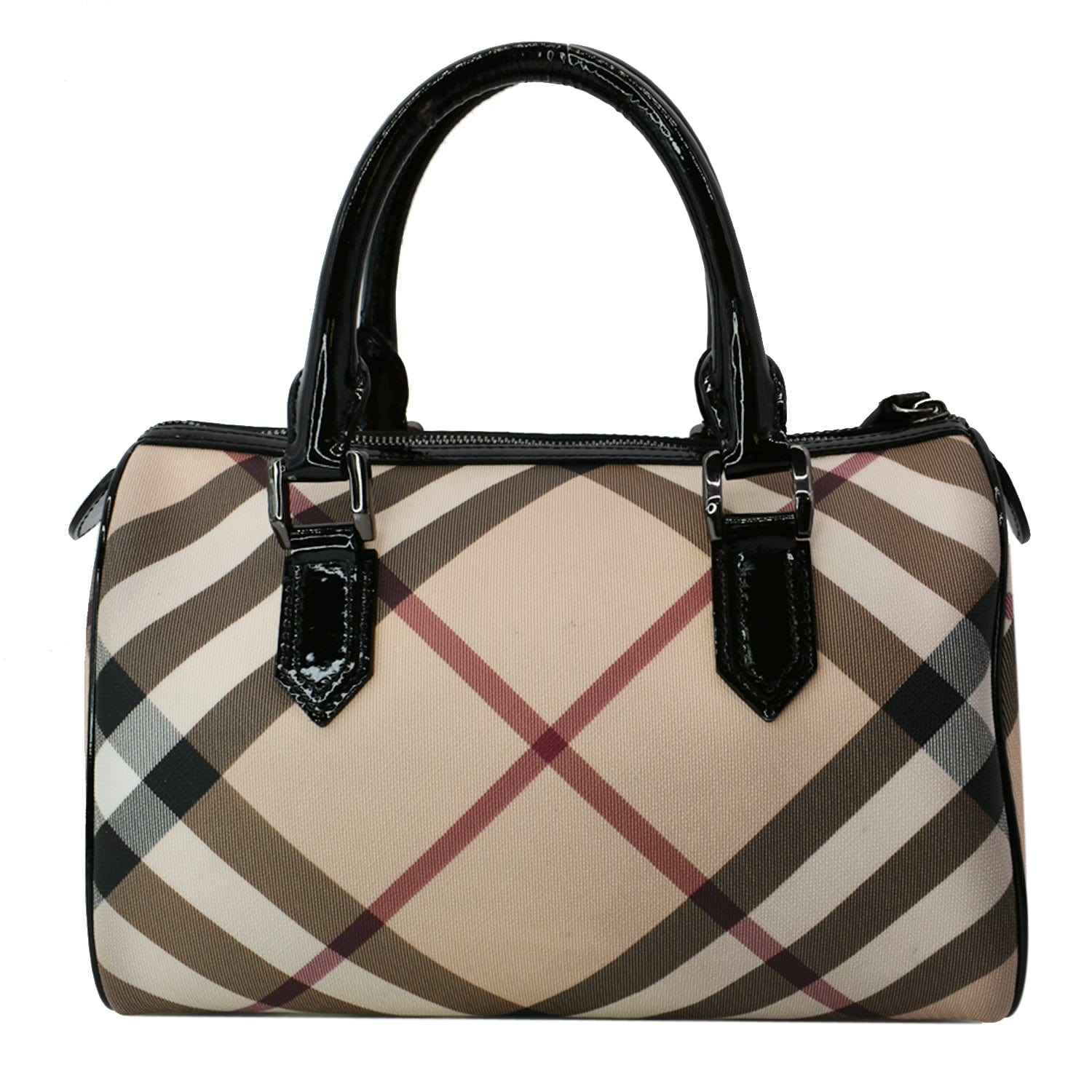 BURBERRY Small Chester Nova Check Patent Bowling Bag Black