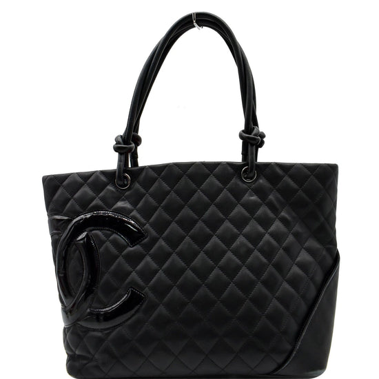 Chanel Tote Cambon Quilted Ligne Large Flap Black Leather Shoulder Bag -  MyDesignerly