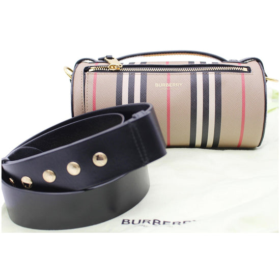 Burberry The Monogram Stripe E-canvas And Leather Barrel Bag