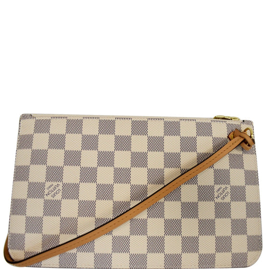 Louis Vuitton Neverfull Pochette Damier Azur Wristlet 10la527 White Coated  Canvas Clutch, Louis Vuitton