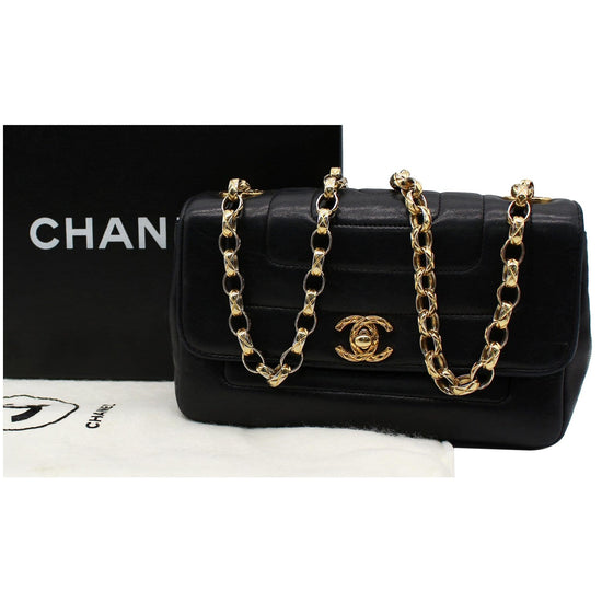 Chanel Black Lambskin Medium Half Flap Shoulder Bag 56817