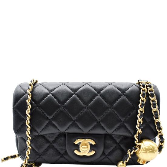 CHANEL Lambskin Quilted CC Pearl Crush Mini Rectangular Flap Black