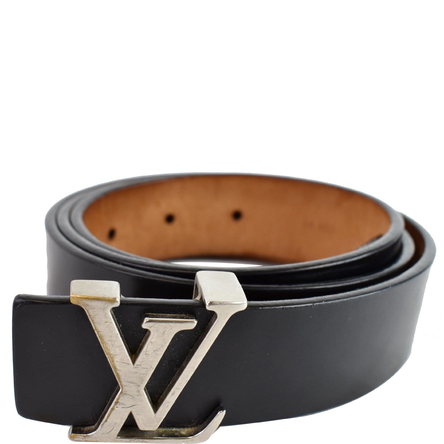 Authentic Louis Vuitton Dark Brown Leather LV Initiales Buckle Belt 85/34  M6902