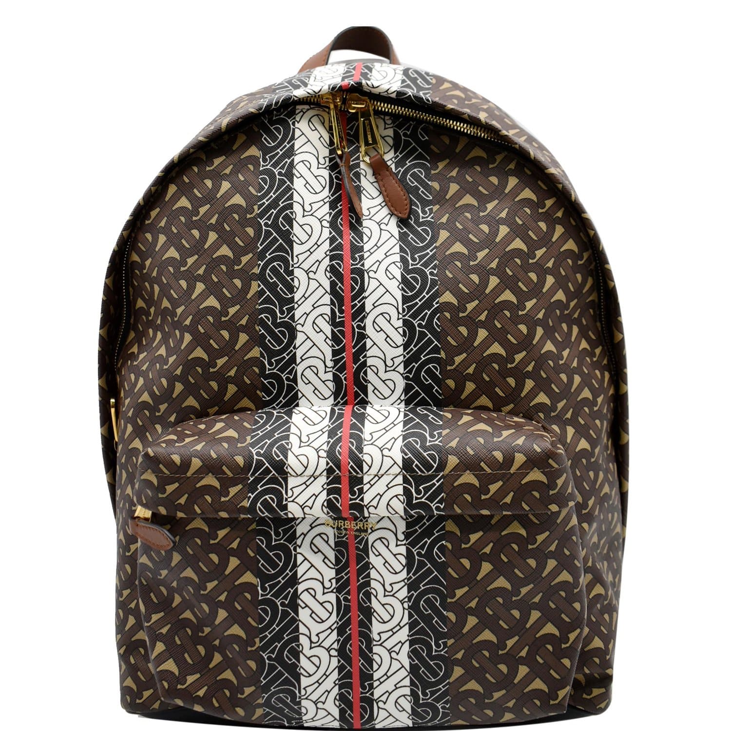 BURBERRY Bridle Stripe Monogram Print E-canvas Backpack Brown