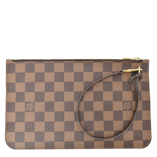 LOUIS VUITTON Neverfull Damier Ebene Pochette Wristlet Pouch Brown, Red  Lining