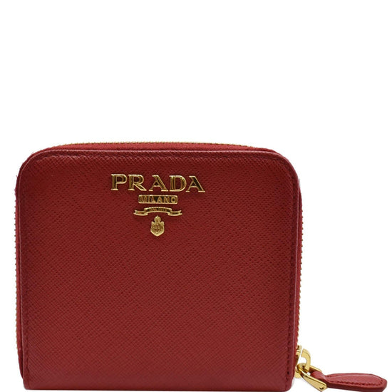 PRADA Small Saffiano Leather Zip Around Wallet Red- Hot Deals