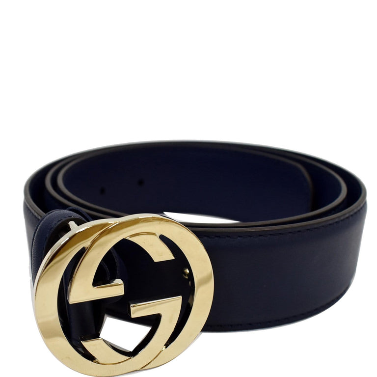 Gucci Interlocking G Leather Belt Navy Blue Size 90/36