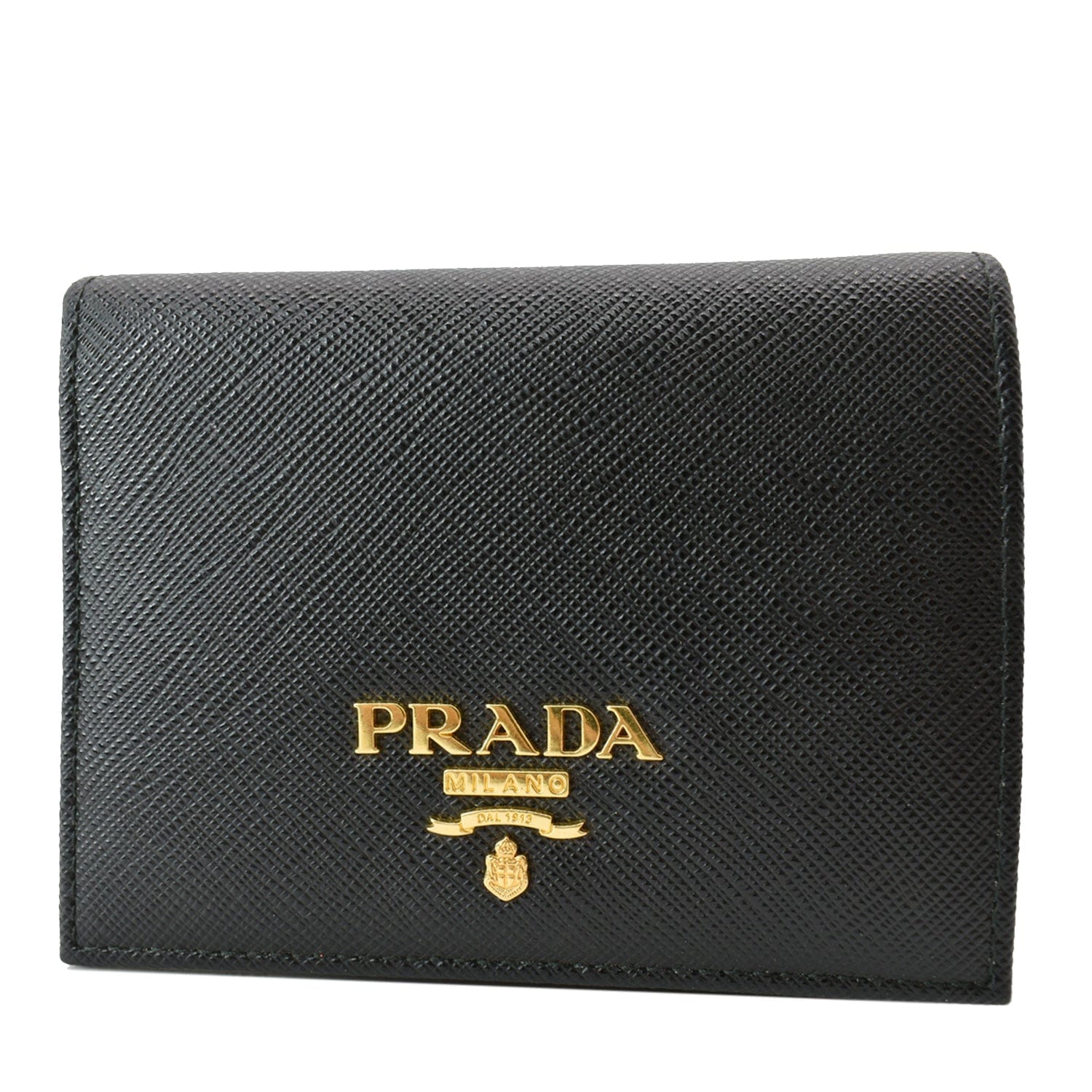 Prada Saffiano Leather Card Holder Black 100% Authentic Luxury Gold Logo