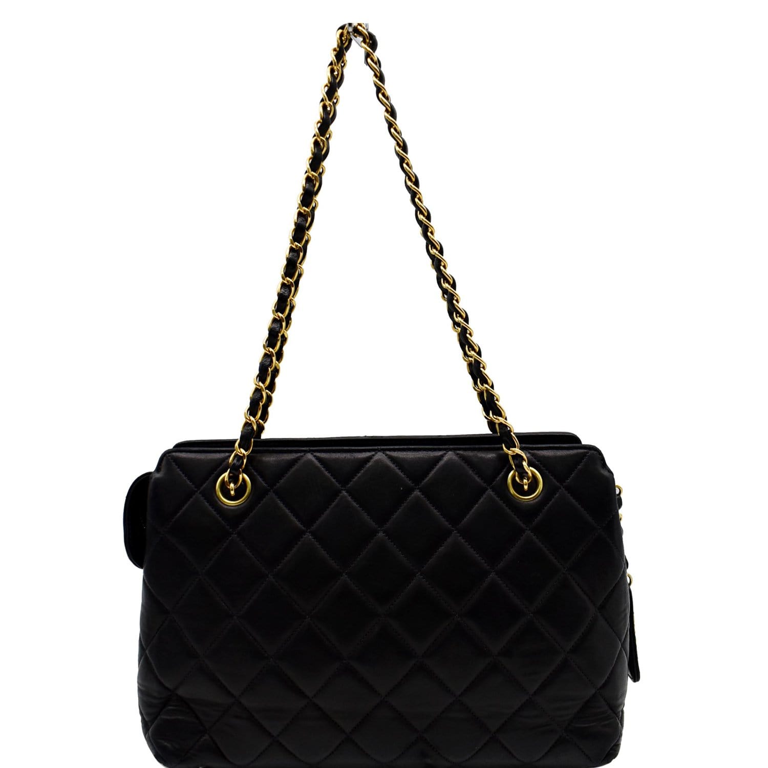 Lot - Vintage Chanel Black Quilted Bag w/ Chain Strap Box