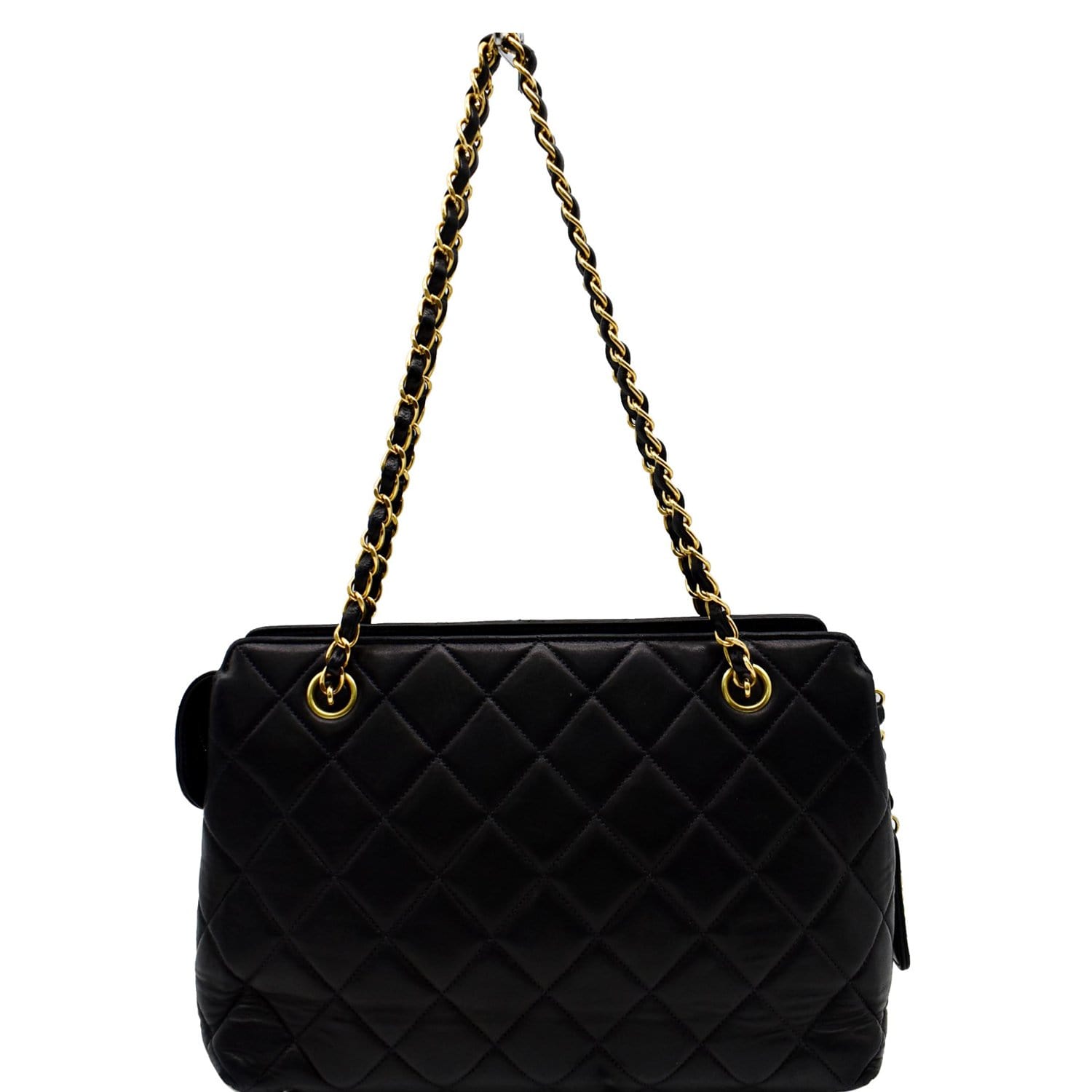 CHANEL CC VINTAGE METAL CHAIN HANDLE WHITE QUILTED TOP HANDLE BAG