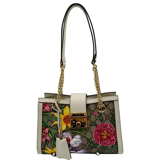 Gucci GG Supreme Monogram Flora Padlock Small Tote Bag (498156) For Sale at  1stDibs