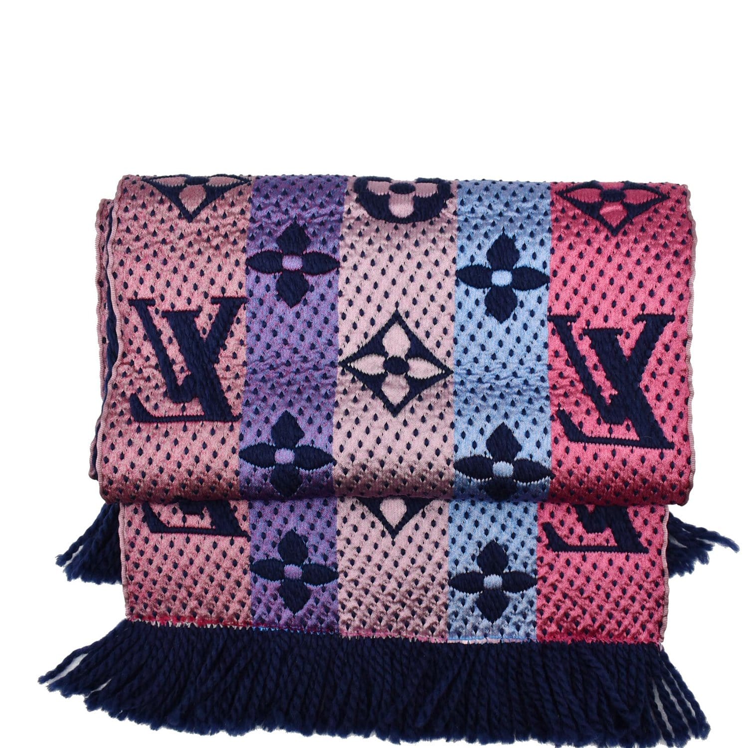 LOUIS VUITTON Wool Silk Logomania Scarf Blue 149311