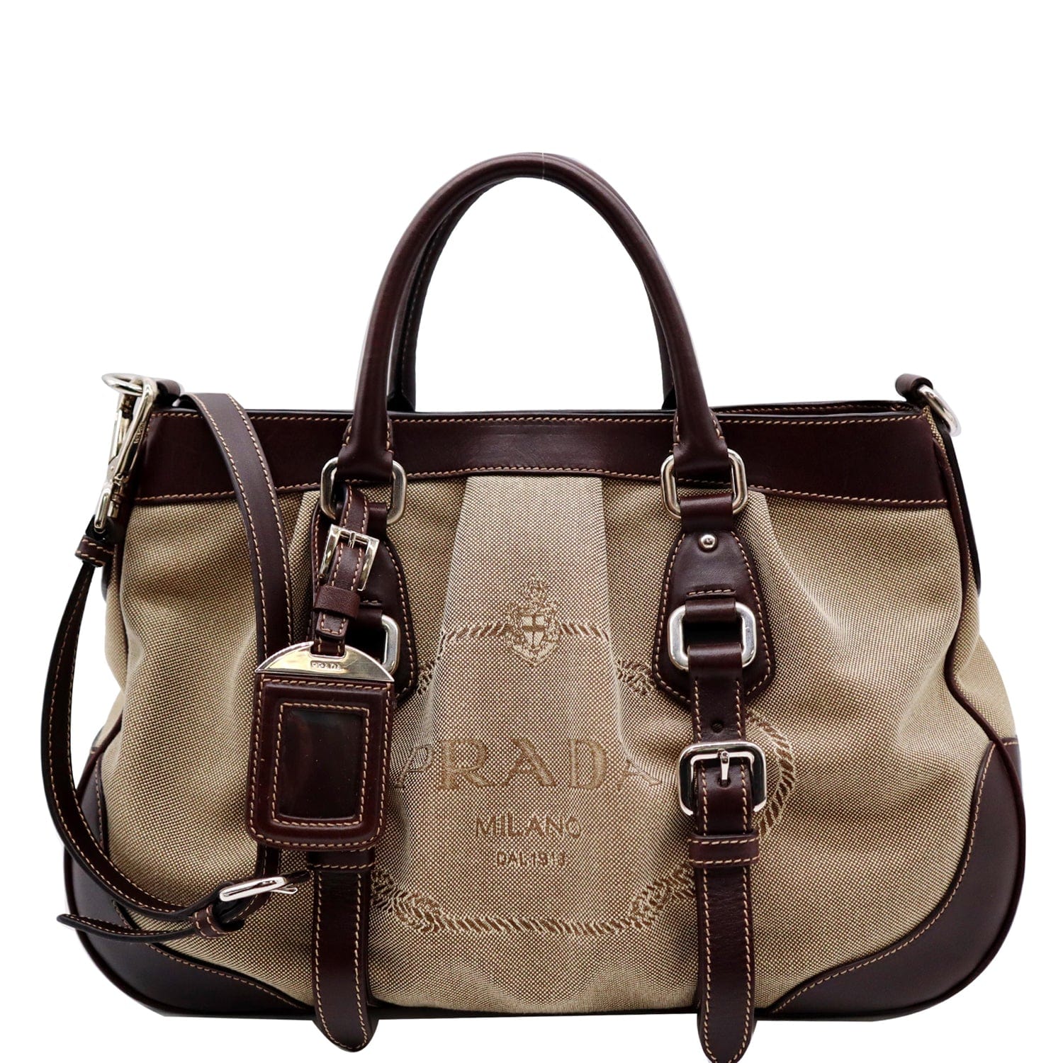 Prada Vintage - Canvas Shoulder Bag - Brown Beige - Leather