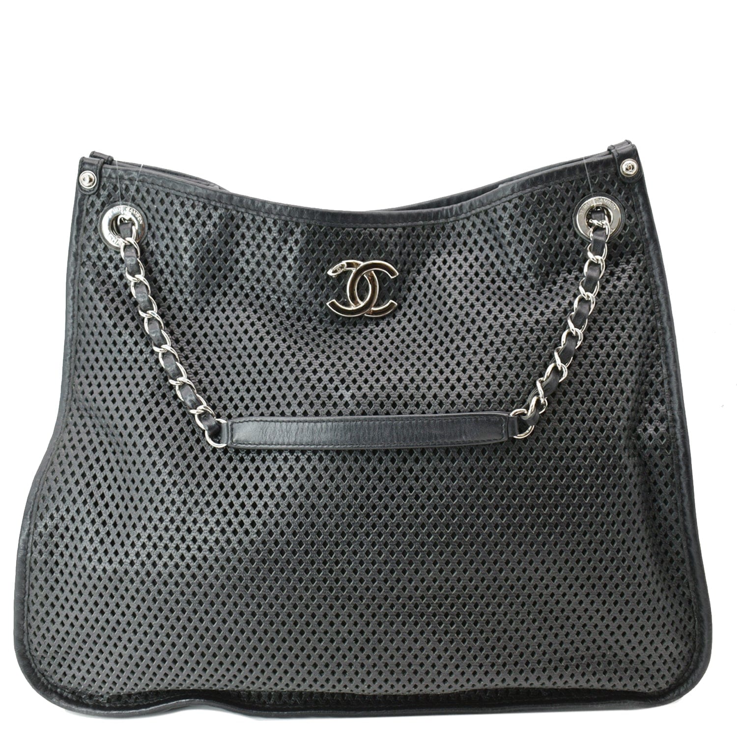 Chanel Perforated Up The Air Calfskin Tote Bag Black