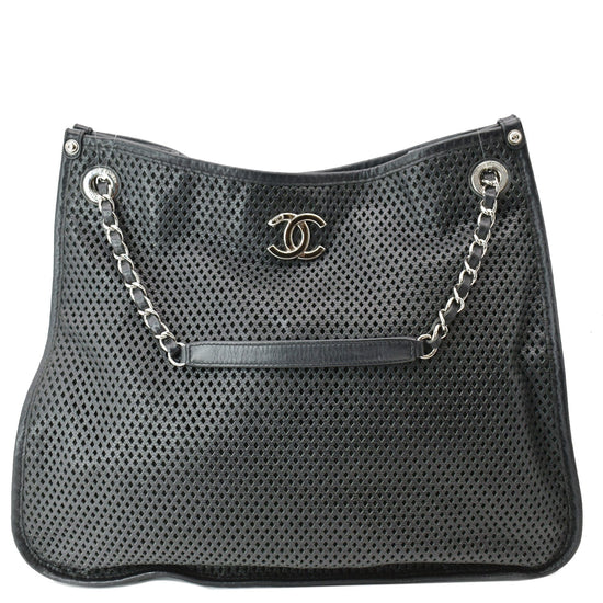 Chanel Perforated Up In The Air Calfskin Tote Bag Black