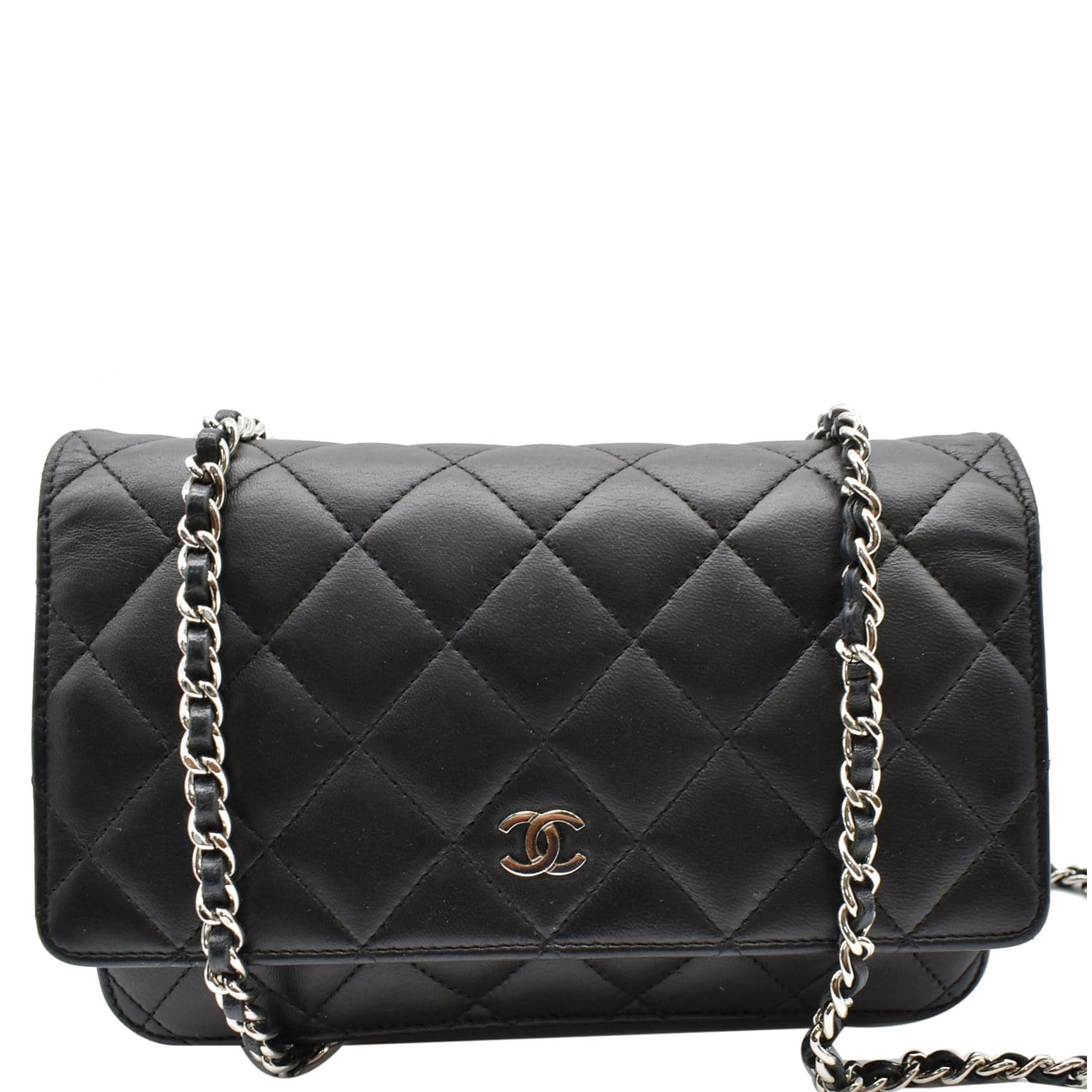 CHANEL WOC Lambskin Leather Chain Crossbody Bag Black