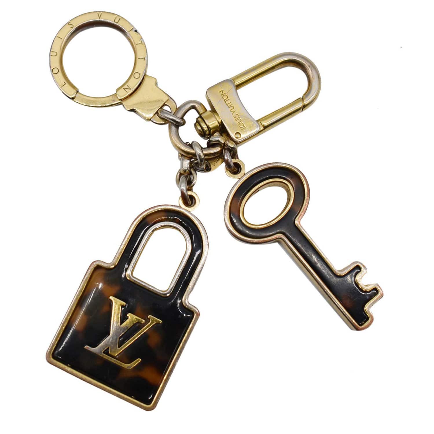 LOUIS VUITTON Resin Lock and Key Monogram Bag Charm Tortoise