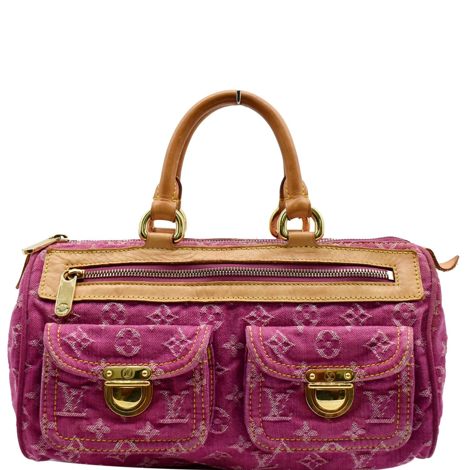 LOUIS VUITTON Neo Speedy Denim Monogram Satchel Bag Pink