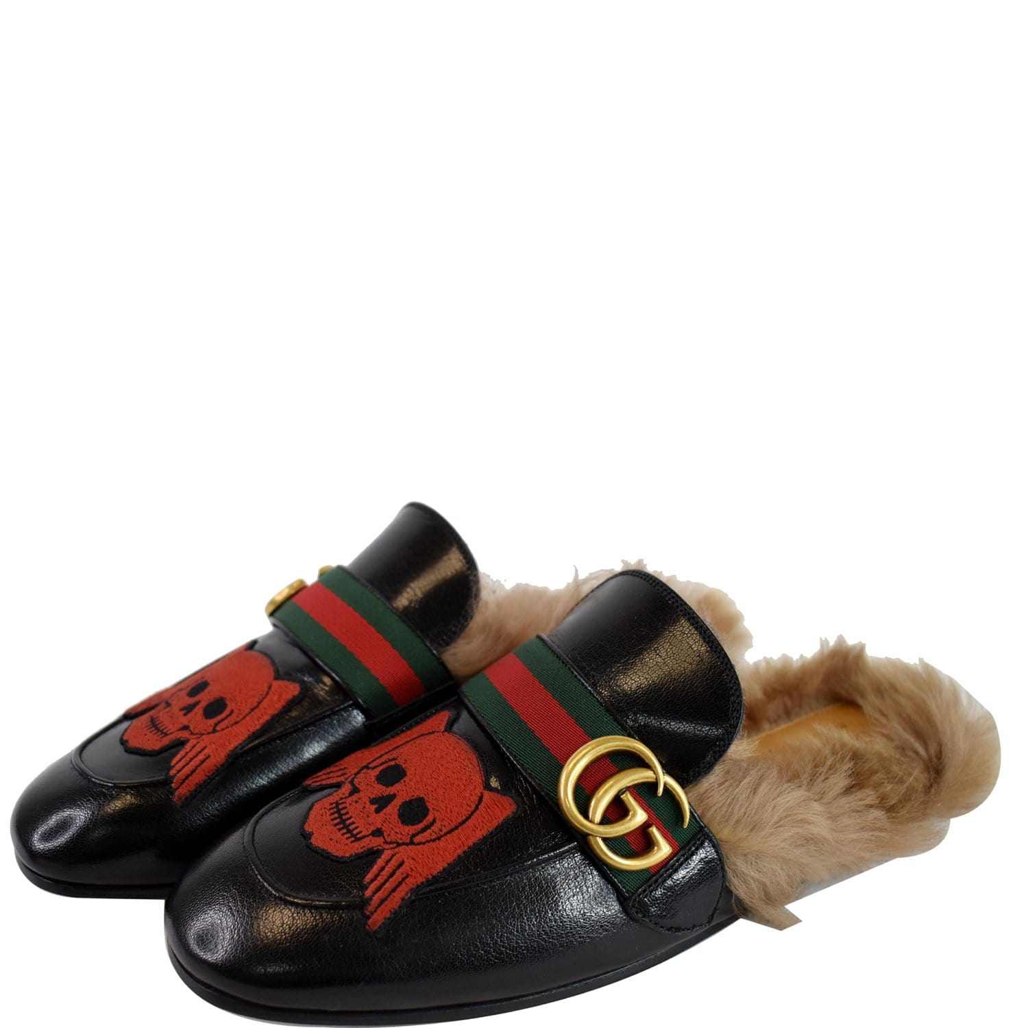 system Ung dame tag Gucci Princetown Skull Angel Fur Leather Slipper US 7