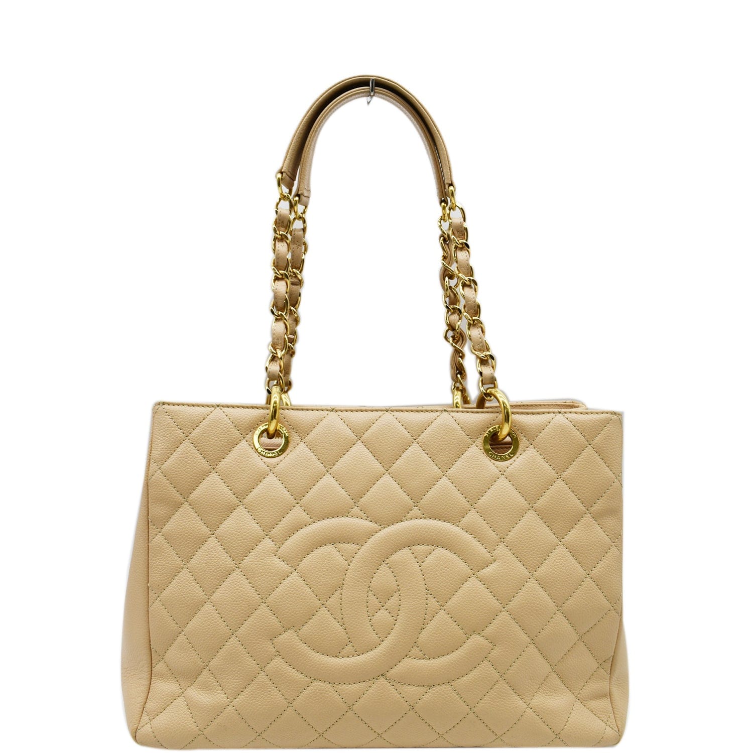 Vintage CHANEL brown beige caviar leather chain tote bag - .de