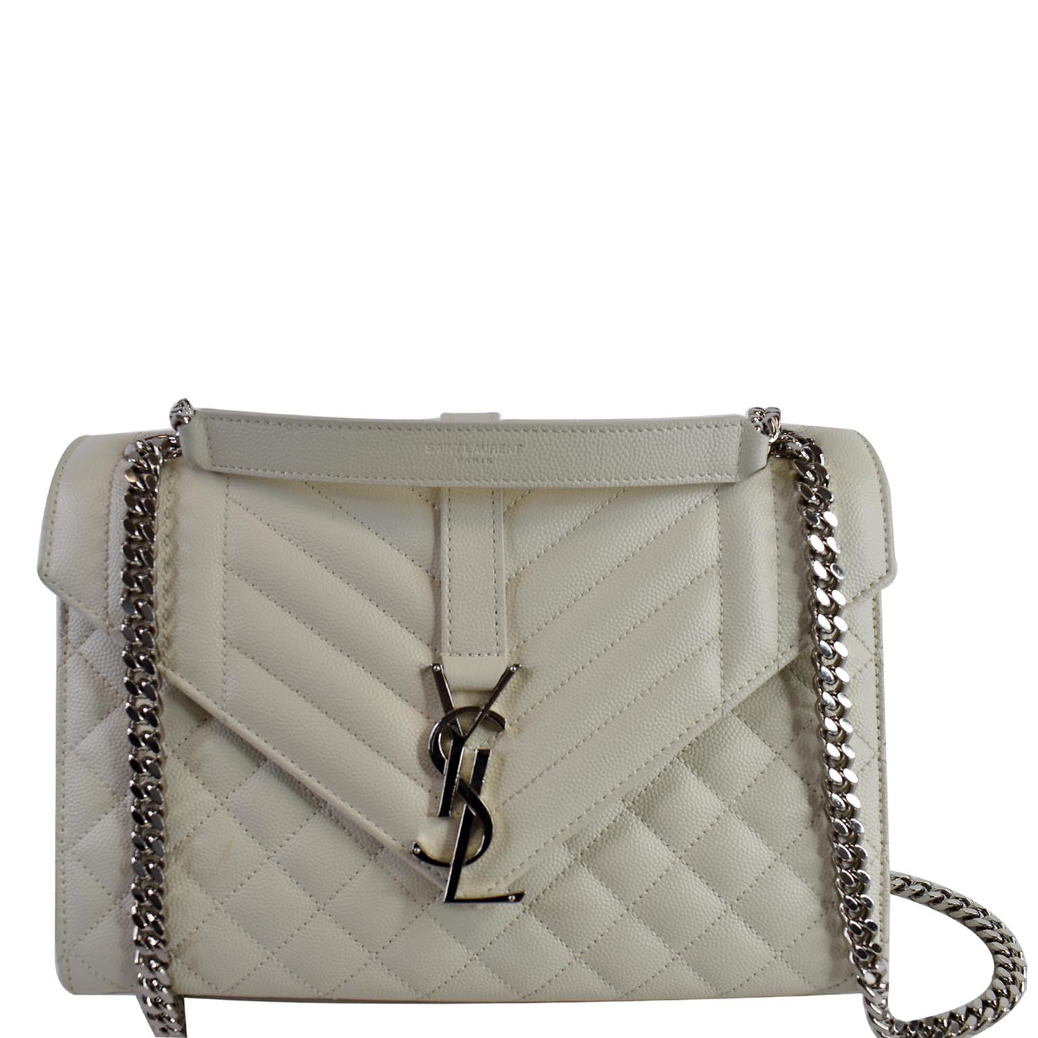 Saint Laurent Medium Tri-quilt Leather Envelope Bag in White