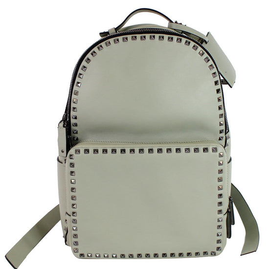 Rockstud leather backpack Valentino Garavani Grey in Leather - 19141183