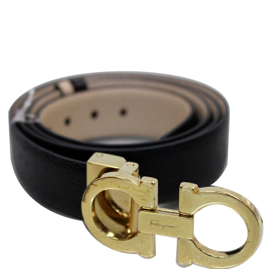 Salvatore Ferragamo Reversible Leather Men's Belt With Two Buckles  Silver/Gold