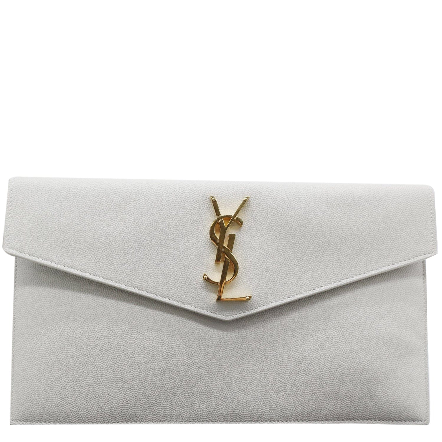 White Uptown YSL-plaque grained-leather clutch bag