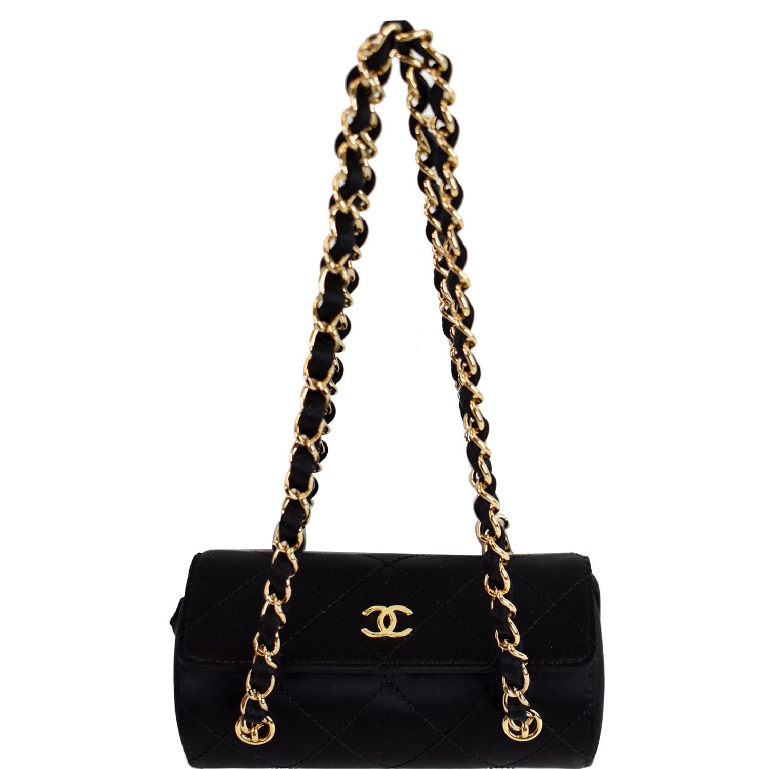 CHANEL Sac Divers Quilted Satin Baguette Bag Black