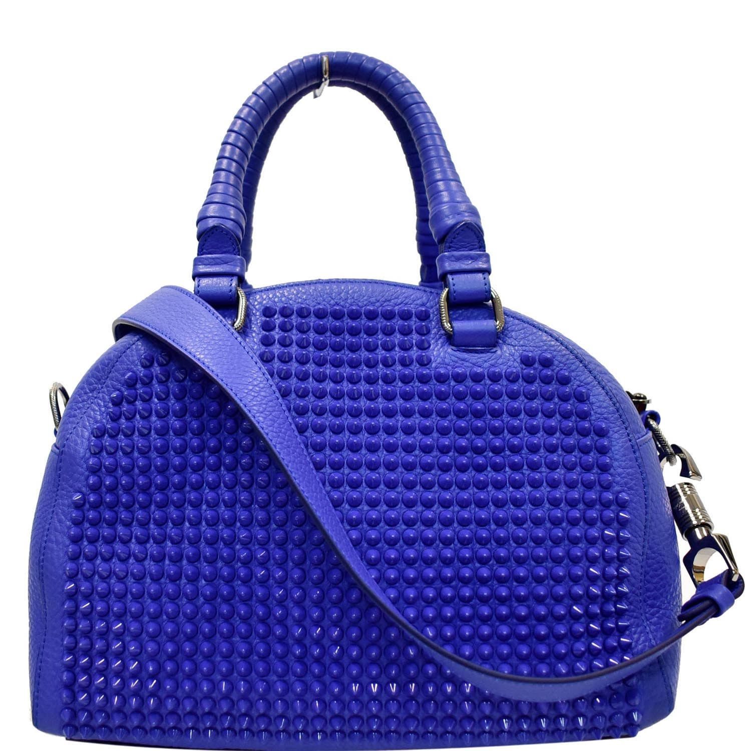CHRISTIAN LOUBOUTIN Backloubi blue brown gingham check spike stud backpack  bag For Sale at 1stDibs